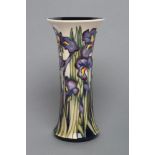 A MOORCROFT POTTERY IRIS SHADOWS PATTERN VASE, 2011, of waisted cylindrical form, designed by