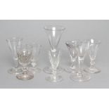 A COLLECTION OF EIGHT GEORGIAN AND LATER WINE AND CORDIAL GLASSES including two toastmasters'