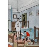 GEOFFREY WOLSEY BIRKS (1929-1993), Bedtime, watercolour and pencil, signed, 8 1/4" x 5 1/2", stained