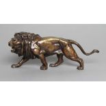 A BRONZE MODEL OF A ROARING LION modelled standing, unsigned, brown patination, 13 1/2" wide (Est.