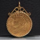 A SWISS 20F GOLD COIN, 1922, loose mounted as a pendant, (unmarked), 8g gross (Plus 17.5% buyer's