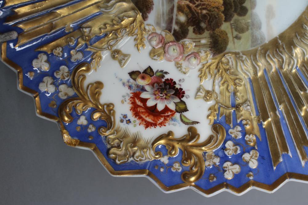 A PORCELAIN CABINET PLATE, 19th century, of circular form with shark's tooth rim, centrally - Image 3 of 5