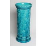 A BURMANTOFTS FAIENCE TURQUOISE GLAZED STICK STAND, early 20th century, of cylindrical form