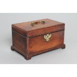 A GEORGIAN MAHOGANY TEA CHEST, late 18th century, of oblong form with moulded edging, the hinged lid