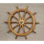 A SHIP'S EMERGENCY STEERING WHEEL by Brown Brothers, Edinburgh, with brass hub and brass wear rings,