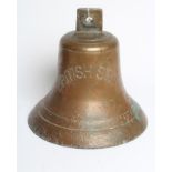 A BRONZE SHIP'S BELL inscribed "British Swift", 12 1/2" wide, 14" high, (clapper missing), British