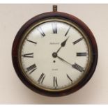 A MAHOGANY WALL TIMEPIECE, with single fusee movement, the 12" white enamel dial with Roman numerals