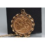 A VICTORIA GOLD SOVEREIGN, 1899, loose mounted in 9ct gold as a pendant, 9.9g gross, hung from a