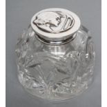 A LATE VICTORIAN CLEAR GLASS & SILVER INKWELL, maker Wm. Hutton & Sons, London 1901, the plain mount