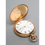A WALTHAM TOP WIND HUNTER POCKET WATCH, stamped 14c, the white dial with black Roman numerals