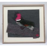 LALLA WARD (b.1951), an embroidered collage of a Bird, signed, 16 1/2" x 18 3/4", framed (subject to