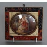 ENGLISH SCHOOL (19th Century), Interior with Lady and Maid, oval miniature on ivory, indistinctly