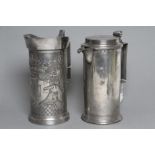 A PEWTER TWO LITRE WINE MEASURE, French early 19th century, of cylindrical form with mildly domed