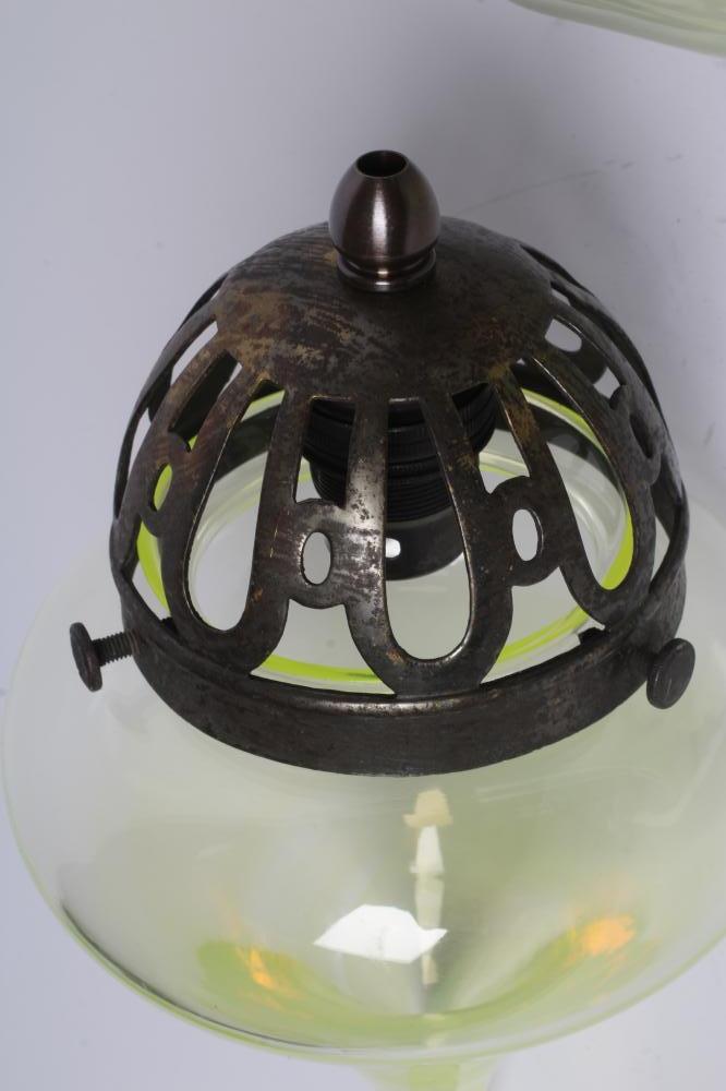 A SET OF THREE VASELINE GLASS LIGHT PENDANTS, late 19th century and later, the domed and - Bild 3 aus 3