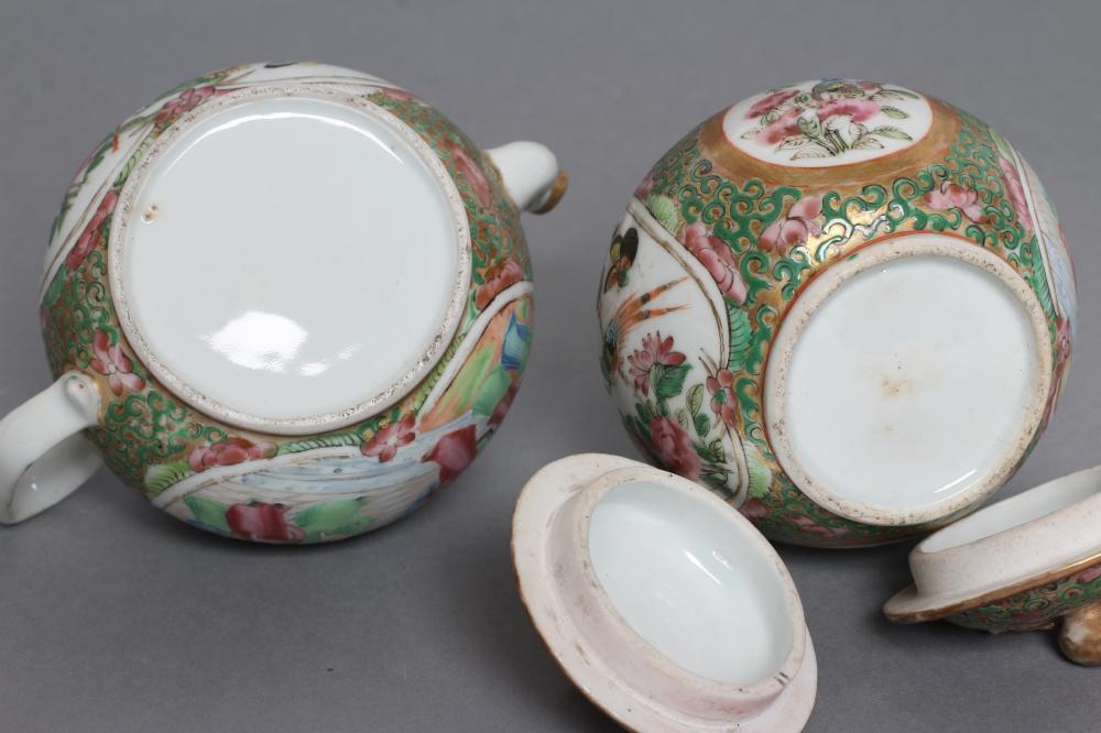A CANTONESE PORCELAIN SMALL TEAPOT AND COVER of squat globular form, painted in famille rose enamels - Image 5 of 5
