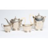 A SILVER FOUR PIECE TEA AND COFFEE SERVICE, maker James Dixon & Sons, Sheffield 1946, of oval form