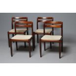 H. W. KLEIN for Bramin, Denmark, a set of four rosewood dining chairs, 1960's/70's, upholstered in a