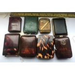 Selection of eight matchbook and vesta cases, faux tortoiseshell, faux shagreen, leather, bakelite