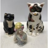 Royal Crown Derby paperweight, Mother Cat, 13cms h, gold stopper, black and white pottery cat