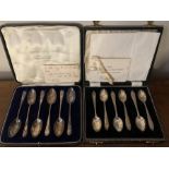 Two boxed sets of hallmarked silver spoons. London 1928 and Birmingham 1955. Condition ReportGood