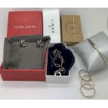 Silver to include Georg Jensen clip on earrings in box, Lily and Scout silver necklace, Element