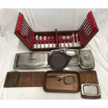 1970's teak and stainless steel table and kitchen ware. Teak cased Sanensteel cutlery set, Danish