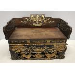 Chinese mahogany trinket box, gilt decorated with dragons and 'Foo' dogs, raised gallery top with