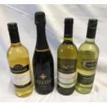 Four bottles of wine. Lindemans Tollana chardonnay 2016, 750ml, Hardy's Crest shiraz 75cl, Wolf