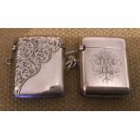 Two hallmarked silver vesta cases, engraved initials and engraved Sept 19th 05, one maker JR