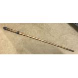 Bamboo walking cane engraved with WW I France and Belgium towns. Capt Everatt DLI Durham Light