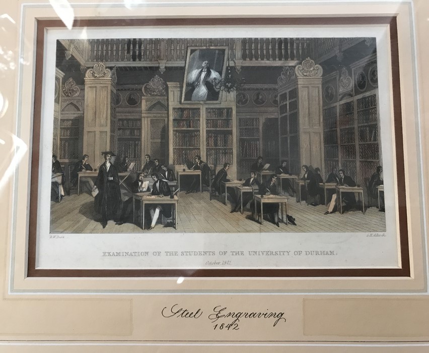 Framed coloured steel engraving 1842. Examination of the Students of the University of Durham. 19 - Image 2 of 3