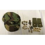 Militaria collection. Military buttons, 1980's British Army cap with RAEC cap badge. Royal Engineers