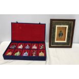 Collection of Chinese decorative scent bottles, 10 in a presentation box together with a framed