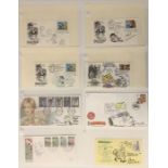 A collection of 14 First Day Covers and Issues with hand-drawn sketches relating to Cartoonist