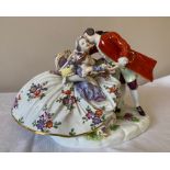 A 20thC Meissen group, a couple with child.Condition ReportChip to child's little finger on right