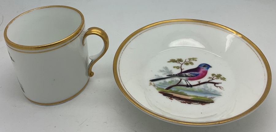 Two cups/saucers comprising a 19thC Meissen ornithological coffee can and saucer with a Paris - Image 3 of 7