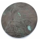 A death plaque 'Dead Mans Penny' awarded to John William Baker.