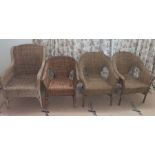 Four various cane armchair. Condition ReportLoss of cane to feet on one. Break to cane on one,