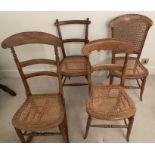 Four 19thC cane seated chairs including rocker. Condition ReportRepairs to one frame, wood worm to