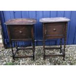 Pair of oak sewing needlework cabinets, barley twist legs. With contents in one cabinet. 38 w x 30 d