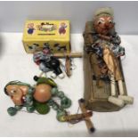 Pelham puppets, small cat, boxed, Crowned Prince, boxed and Goofy Dinosaur, unboxed. Condition