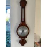 A mahogany banjo barometer. 92 h x 26cms w.