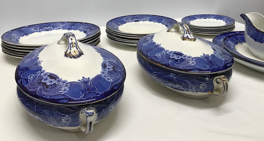 A Wedgwood and Co Ltd 'Granada' Royal Semi porcelain, blue, white & gold rimmed part set to - Image 3 of 7