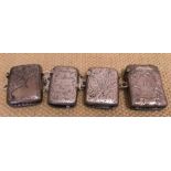 Four small silver vesta cases, foliage engraved, initialed cartouche, R.P. Chester 1899, 12gms, W.A.