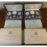 Two Franklin Mint first national coinage of Barbados proof sets 1973 including .925 and .800 silver.