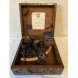 British marine Hezzanith sextant 1932 complete with mahogany storage with brass carrying case and