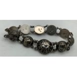 Russian silver Niello decorated bracelet, maker Andrei Karlovich Adler, each section fully marked.