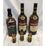 Whisky and Brandy, Jack Daniels and old number 7 sour mash 1 litre, two bottle of Bardinet French