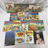 Selection of children's annuals, 5 x Rupert Bear, 1950/60's, 12 Beano annuals 1982 to 1993. Battle
