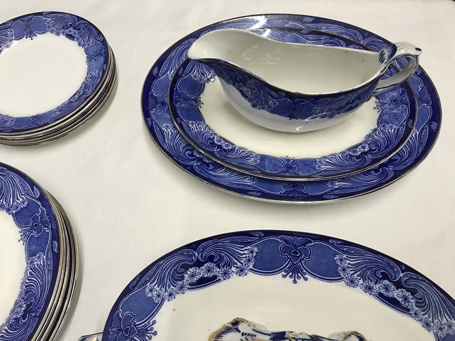 A Wedgwood and Co Ltd 'Granada' Royal Semi porcelain, blue, white & gold rimmed part set to - Image 2 of 7